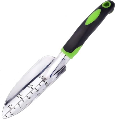 Cazzuola da giardino con misure e manico antiscivolo professionale in acciaio inox, strumento da giardinaggio per diserbo, trapianto, scavare in aiuole