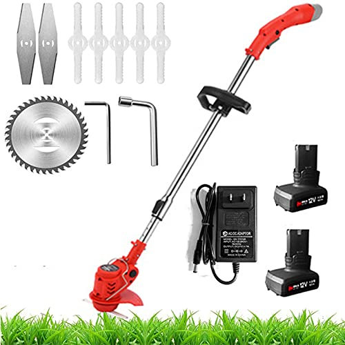 HLCUI Strimmer Cordless,12V/24V Garden Strimmer Grass Trimmer Lawn Edger with 3 Kinds of Blades, Telescopic Cordless Strimmer with Battery And Charger for Garden Cutting Grass Lawns,12V,2 batteries