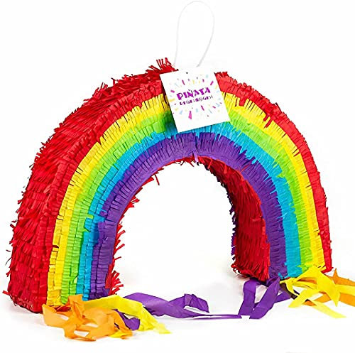 Pinata * REGENBOGEN * wird mit Süßigkeiten oder Spielen gefüllt ca. 58 x 36 x 9 cm | Topfschlagen aus Amerika | Rainbow Piñata Mexiko Kinder Geburtstag Kindergeburtstag Spiele