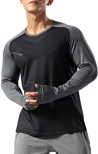 Men's Running Shirts Sports Long Sleeve Fitness Bodybuilding Tee Shirts Dry Fit Top Sweatshirts Black M