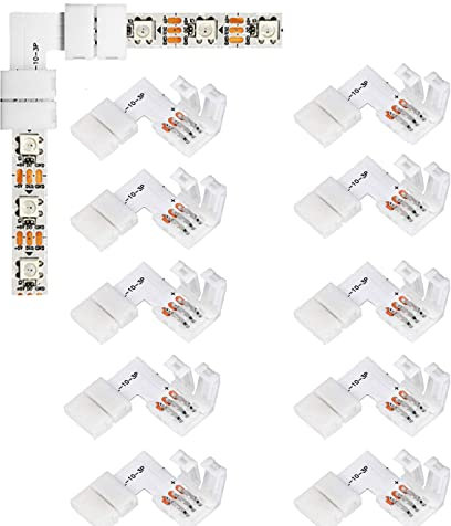 ENQIMAOYI L-förmiger 3-poliger rechtwinkliger Eckverbinder, 3-polig, 10 mm, LED-Lichtverbinder, 3-polig, L-Anschlüsse für WS2811, WS2812B, SK6812 LED-Streifen (3-polig)