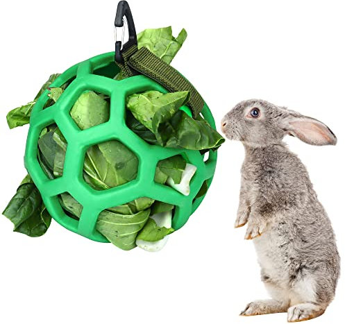 Rabbit Guinea Pig Hanging Hay Feeder Ball Small Animal Feeder Rack Dispenser Food Balls Toy Pet Grass Play Hay Chew Ball Grass Vegetable Hanging Holder for Small Animals Pet Hamster Rabbit (Green)