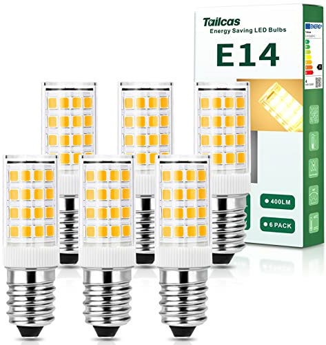Tailcas E14 LED Light Bulb 4W Warm White 3000k, E14 LED Cooker Hood Bulbs Equivalent to 40W Halogen,400lm Non-Dimmable, Small Edison Screw Bulb for Fridge,Interior Lighting,Sewing Machine, 6 Pack