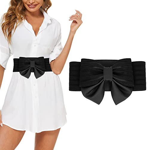 Momolaa Women Cute Bow Wide Elastic Waist Belt Adorable Dress Accessory Flask Holder Garter Belt