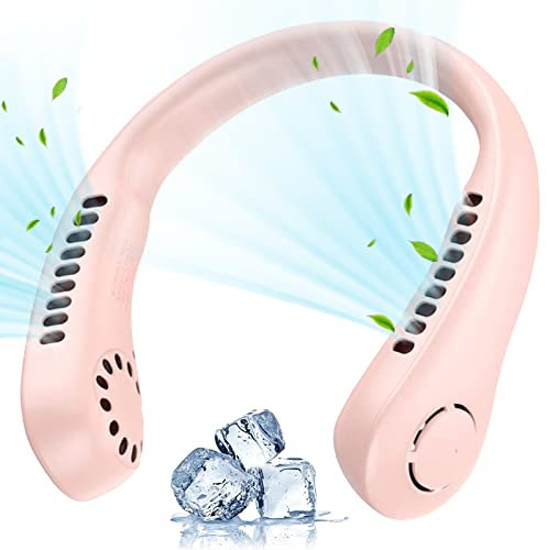 Kayan Neck Fan, Portable Neck Fan Rechargeable Personal Fan, 3000mAh USB Wearable Hands Free Fan, 4+1 Speeds Cooling Fans, Leafless Hanging Bladeless Mini Neck Fan for Women Men Outdoor Indoor (Pink)