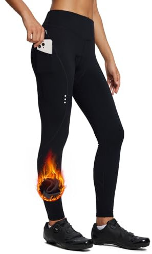 baleaf Fahrradhose Damen Winter Wasserdicht Thermo Radhose Damen Fleece Gefüttert Winddicht Fahrradhose Lang 4D Gepolstert mit Tasche Schwarz 2XL