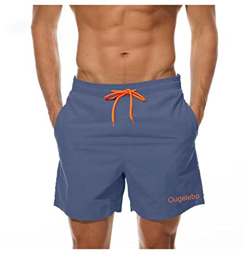 Ougelebo Herren Badehose Badeshorts Herren Kurz Shorts Schnelltrocknend Männer Schwimmhose Boardshorts Schwimmshort Beachshorts Denim Blue 3XL