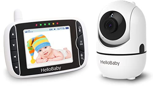 Hellobaby Babyphone Kamera, 3,2 Zoll Baby Phone mit Videokamera, 360° PTZ Babykamera Überwachung mit VOX, Nachtsicht, Temperatursensor, bidirektionales Audio, Videotelefon für Babys, 960×320 dots