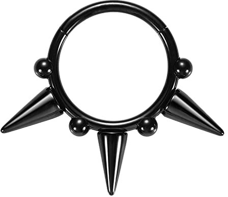 Spike Septum Clicker Ringe Chirurgenstahl 316L Daith Ohrringe Septum Schmuck 16G Klappsegment Nahtlose Clicker Nase Hoop Ring Schwarz Snug Tragus Knorpel Helix Rook Lobe Ohrringe Conch Hoop Ring 8mm
