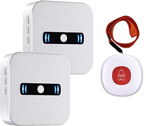 DAYTECH - Pulsante di chiamata wireless portatile per pazienti anziani, sistema di allarme personale in casa, 2 ricevitori batteria portatile e 1 pulsante campanello di chiamata