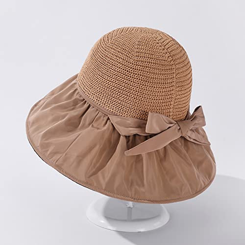 Herbst Wintermütze Sommermützen für Frauen Strick Top Breite Krempe Big Bow Fischer Kappe Sonnencreme Atmungsaktive Sonnenhut UV-Schutz Gifts for Christmas