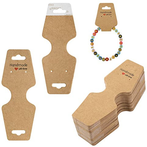 100 Stücke Armbänder & Ohrringe Präsentationskarten Kraftpapier Handgefertigte Ohrringkarten Selbstklebende Schmuckverpackung Verkaufskarten Aufhängen von Ohrringen Schmuckarmbändern und Halsketten