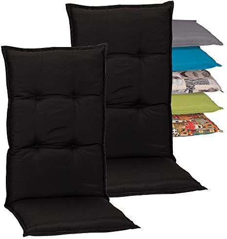 Beo Hochlehner-Auflagen 2er Set Wasserabweisend Turin | Made in EU Premium-Qualität | Gartenstuhl-Auflagen UV-beständig und fleckenabweisend | Atmungsaktive Stuhlauflagen Hochlehner in Anthrazit