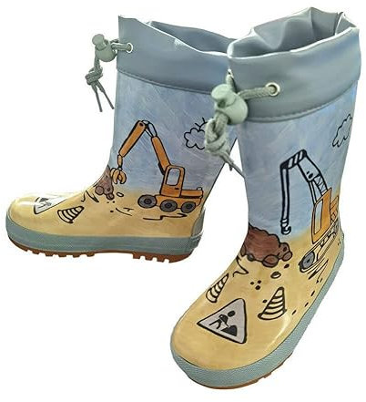 maximo Jungen Baby-und Kindergummistiefel, Regenstiefel, blau-lead, Baustelle, Jersey, Print, Stulpe, Reflex 3M, Naturgummi (eu_footwear_size_system, infant, men, numeric, medium, numeric_24)