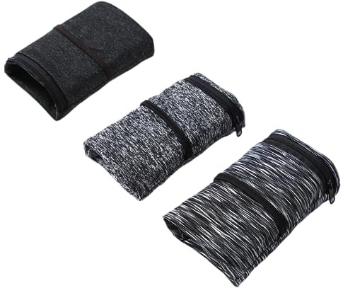 bbfly Sac de poignet de sport avec fermeture éclair pour la course, le jogging, la marche, la promenade, le vélo, le yoga, etc. (L, noir + gris + noir dull noir)