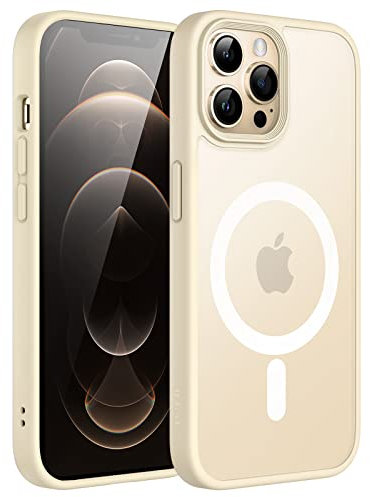 JETech Magnetisch Hülle für iPhone 12 Pro Max 6,7 Zoll Kompatibel mit MagSafe, Durchscheinende Matt Handyhülle Rückseite Dünn Stoßfest Schutzhülle (Beige)