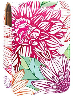 Colorful Dahlia Floral Pattern Portable Lipstick Case for Traveling,Mini Lipstick Storage Box with Mirror for Women Ladies, Leather Cosmetic Pouch
