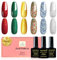 Yueshop 6PCS Christmas Sparkle Gel Nail Polish Kit, Glitter Green Red Silver Gold Nail Polish,Diamond Silver Gel Varnish Soak off UV LED Lamp Nail Art Manicure Set for Women DIY at Home(6x8ml)
