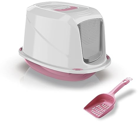 PATAM lettiera per gatti coperta con maniglia, filtro antiodore e paletta omaggio 45 cm x 36 cm x 31.5 cm Made in Italy – Comfort Mini Rosa