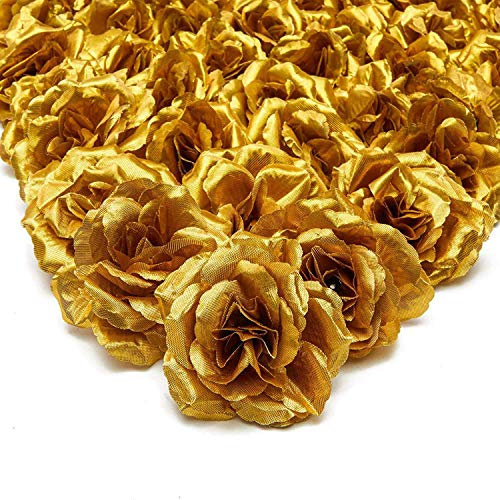 PRATYAHARA Fleurs Artificielles en Soie Rose TêTes de Fleurs, 50 PièCes pour la DéCoration D'Album de VêTements de Chapeau, DéCoration de Mariage (Or)