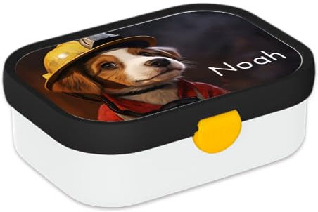 Mepal Personalisierte Brotdose mit Namen - Bento Lunchbox für Kinder - Feuerwehr - Geeignet für bis zu 4 Butterbrote - BPA-frei & Spülmaschinenfest - 750 ml - Hund