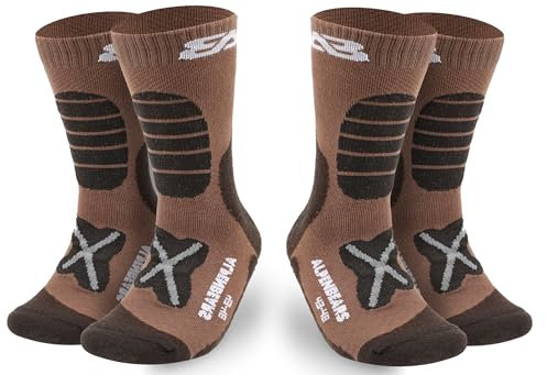 Premium Wandersocken aus Merino Wolle - [2 Paar] - Profi Trekkingsocken zum Wandern - Outdoor Socken für Damen, Herren & Kinder - Warme Merino Wandersocken - Funktionssocken - (Braun, 39-42)