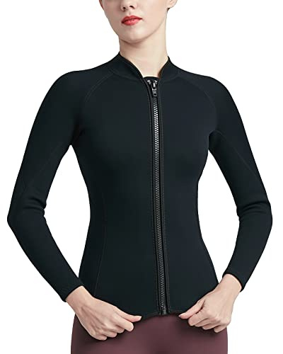 TBLUITE Women Wetsuit Top Swim Jacket Mens Youth Wet Suit Shirt 2mm Neoprene Thermal Swimsuit Front Zip Long Sleeve Cold Water Keep Warm Snorkeling Diving Surfing