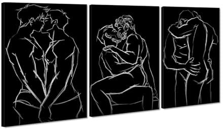 Wandschmuck für Männer, Schwarz und Weiß, Körpermalerei, Wanddekoration, 3 Paneele, abstrakte Männer, Gay-Poster, Drucke, Kunst, Schlafzimmer, Badezimmer, Heimdekoration, gerahmt, fertig zum
