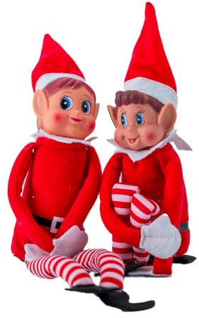 Sparklers Club Set di 2 elfi in peluche maschio e femmina, personaggi burloni, divertenti e morbidi, ideali per far vivere la magia del Natale a bambini e adulti