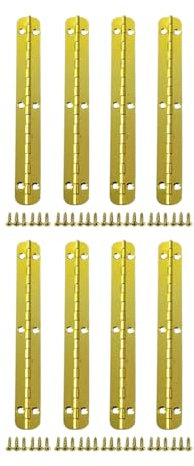 QCAA Solid Brass 180 Degree Small Piano Hinge Wooden Jewery Box Hinge, Cabinet Closet Hinge, 3.86 x 0.5, Vibrated Brass, 8 Pack, Made in Taiwan