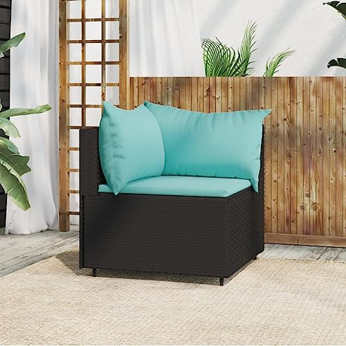 WRJENFSC Loungesofa Gästesofa Gepolstertes Sofa Schlafzimmersofa Garten-Ecksofa mit Kissen Schwarz Poly Rattan Geeignet für Wohnzimmer, Schlafzimmer, Wohnung, Gästezimmer