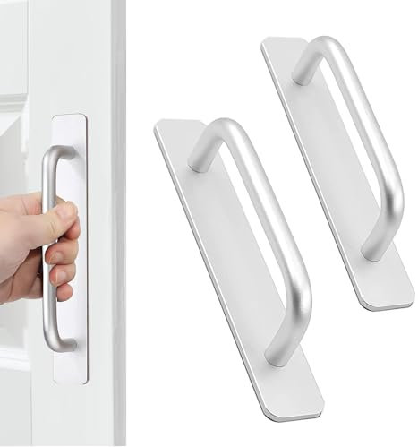 ChAusa 2 Piezas Tiradores Autoadhesivos para Muebles, Tirador Adhesivo para Cajones de Aluminio, Dormitorios Manija Autoadhesiva para Cocina, Dormitorio, Puerta Corredera (210mm, Plata)