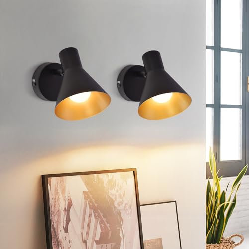 ZMH 2er Wandleuchte Innen Wandlampe Schwarz - Vintage Flurlampe Industrial Style Flur Retro Schlafzimmer Wandstrahler E14 Kleine Metall Wandbeleuchtung Wohnzimmer Küche Treppenhaus Bett