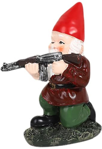 Funny Garden Gnomes 3.9'' Tall Naughty Gnome Garden Gnome with Gun Statue Waterproof Resin Gnomes Decor for Patio, Yard, Lawn 2