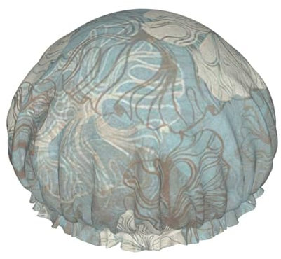 Blue Grace Floral Stylish And Functional Double-Layer Shower Cap - Reusable And Cute Elastic Bath Cap