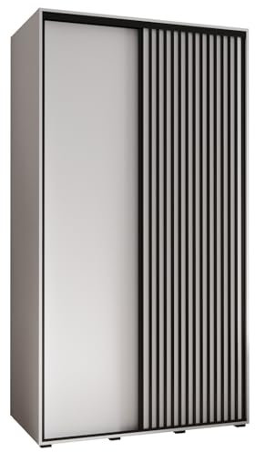 MEBLE KRYSPOL Lanko 1 Schrank mit Zwei Schiebetüren mit Stange, Regale - Moderner Aufbewahrungsschrank für Schlafzimmer, Wohnzimmer - 235,2x130x60 cm - Weiß Weiß Schwarz