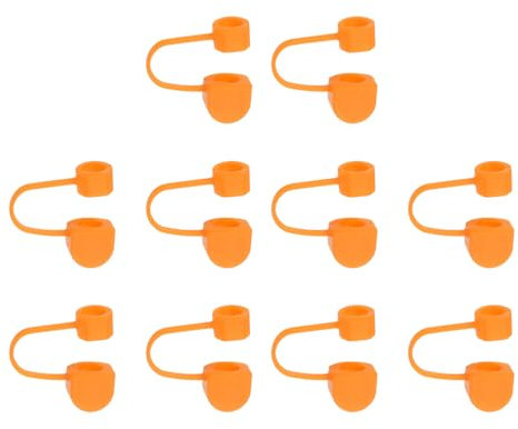sourcing map 10Pcs Straw Cover Cap, Orange Silicone Straw Tips Cover Fits 8mm/0.31 Drinking Straws, Reusable Dust-Proof Straw Tips