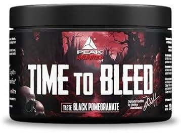 PEAK Time to Bleed - 225g Geschmack Black Pomegranate I 15 Portionen I Pre-Workout Booster für Fokus, Konzentration & Energie I mit Zynamite®, Cognizin® und enXtra I erhöhter Koffeingehalt