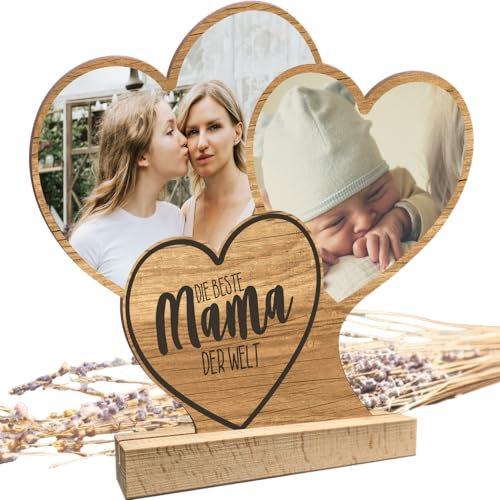 Elbeffekt Muttertag - Beste Mama der Welt Herz personalisiert - Holz Foto Geschenk, Mama, Geschenke zum Muttertag, Geschenke für Mütter, Beste Mama, Geschenkidee Mutter, Geschenkidee für Mama