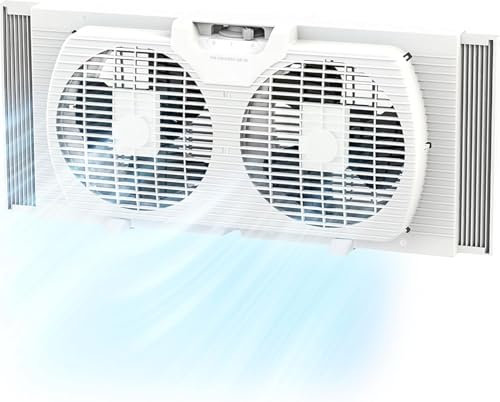 EZ-CHILL 9 Inch Twin Window Fan with Manual Reversible Airflow Control, Auto Lock Extender 2 Speed, Dual Fan, Exhaust, Airflow 10ft/s for Home, Kitchen, Bedroom and Office