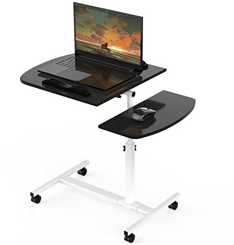 CHOWGOLI Laptoptisch Höhenverstellbar 61,5-95cm, Laptop Tisch Mit Rollen, Beistelltisch Laptop, 61,5-95x60x40 cm, Laptopständer Holz Mit Ablage Für Maus, Mit 2 Stopp-Leisten, Schwarz