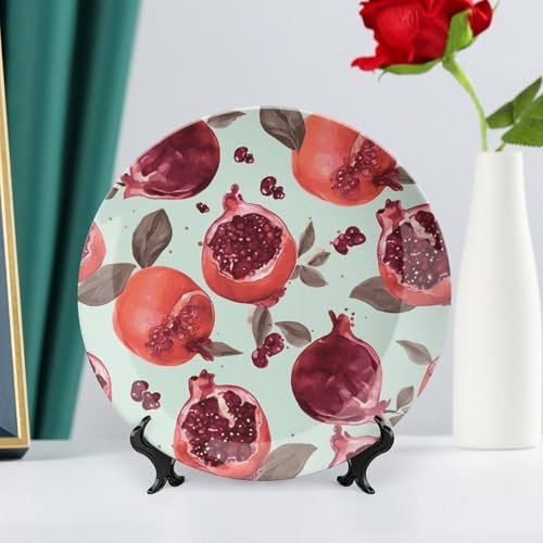 Bone China Dekorativer Teller Granatapfel Muster Keramik Dekorativer Teller mit Präsentationsständer Dekorativer Teller Runde Porzellanteller Speiseteller für Zuhause Arbeitszimmer Hotel