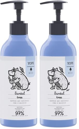 YOPE Natürliches regenerierendes YOPE WOOD Duschgel Sandelholz, Safran und Patschuli 400 ml (Packung mit 2)