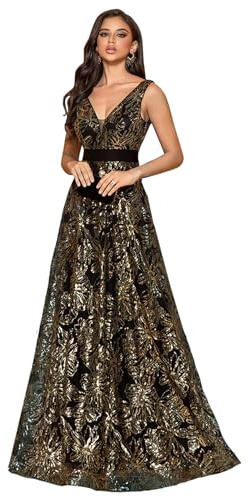 Damen Ärmellos Lang Formell A-Linie Ballkleid mit Glitzer Pailletten Bodenlang Abendkleid für Anker Frauen