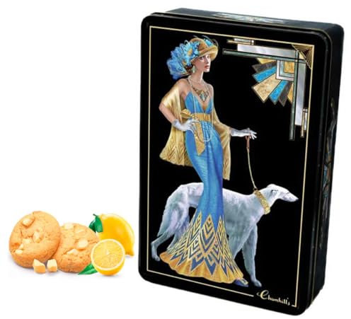 Churchill's® | Biscotti Limone Cioccolato Bianco | Latta Metallo Signora Novecento a Rilievo con Biscotti | Lattina Regalo Biscotti Cioccolato Limone