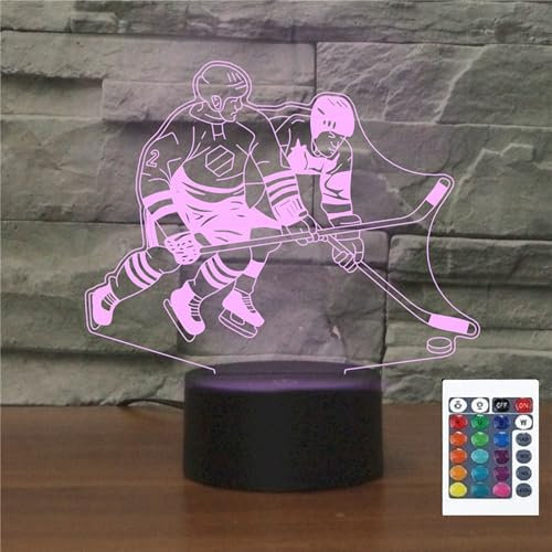 FLRXHK Play Ice Hockey 3D-Illusions-Nachtlicht, Touch-Tischlampe mit Fernbedienung, 16 Farben, optisches USB-LED-Nachtlicht für Kinder, Geschenk, Raumdekoration
