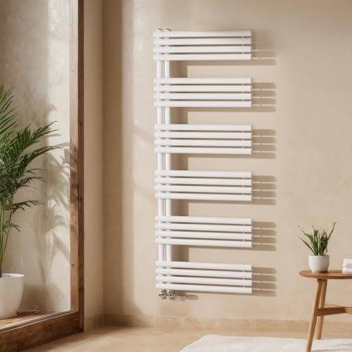 EMKE Badheizkörper 1660 x 600 mm, Runde Rohre Handtuchheizkörper Seitenanschluss Badheizkörper Handtuchhalter Handtuchwärmer Handtuchtrockner Handtuch Heizkörper Bad Weiß 1075W