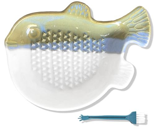 RYHHH Advanced Ceramic Grater Plate, Cheese, Garlic, Wasabi, Ginger Grater, Pufferfish Shape, Unique Kiln-Changed Color