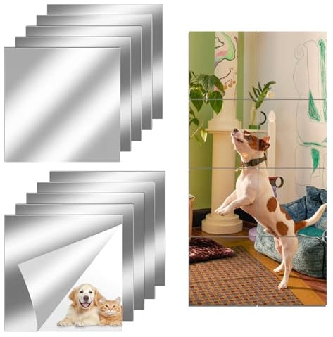 Mulomir Rahmenloser Wandspiegel, Flexibler Spiegel, Selbstklebende Fliesenspiegel, Nicht Glas DIY Acrylic Wanddekoration Dekospiegel für Heimdekoration (10pcs, 20 * 20cm, 0.2mm)