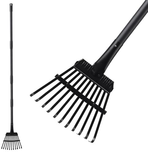 Small Rake for Leaves, 11 Tines Narrow Garden Rake, 60'' Long Handle Small Rakes for Dog Poop, Lawns, Flower Beds, Mulch, Shrub